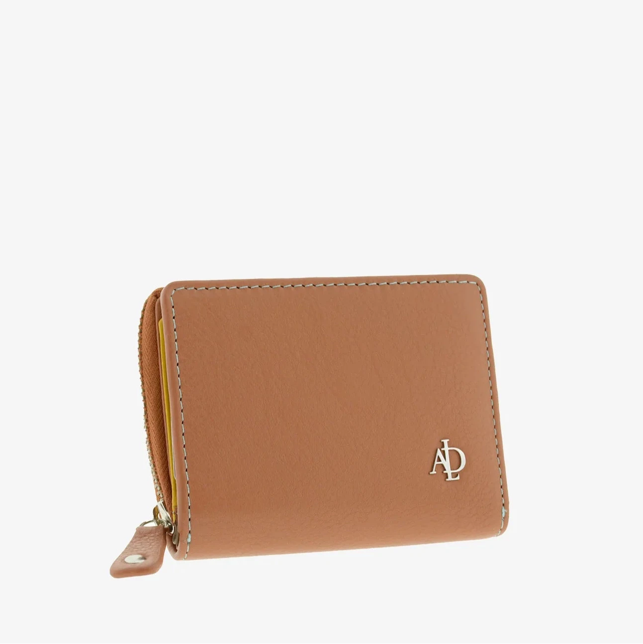 Billetero de Piel (11 X 9cm) monedero de cremallera Adapell Lettera Marrón