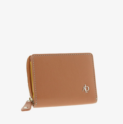 Billetero de Piel (11 X 9cm) monedero de cremallera Adapell Lettera Marrón