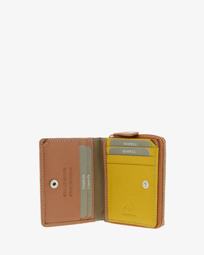 Billetero de Piel (11 X 9cm) monedero de cremallera Adapell Lettera Marrón