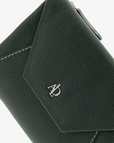 Billetero de Piel solapa (14 X 9cm) monedero de cremallera Adapell Lettera Verde