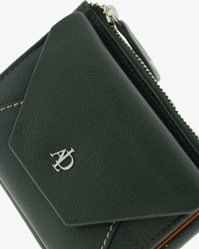 Billetero de Piel solapa (12 X 9cm) monedero de cremallera Adapell Lettera Verde