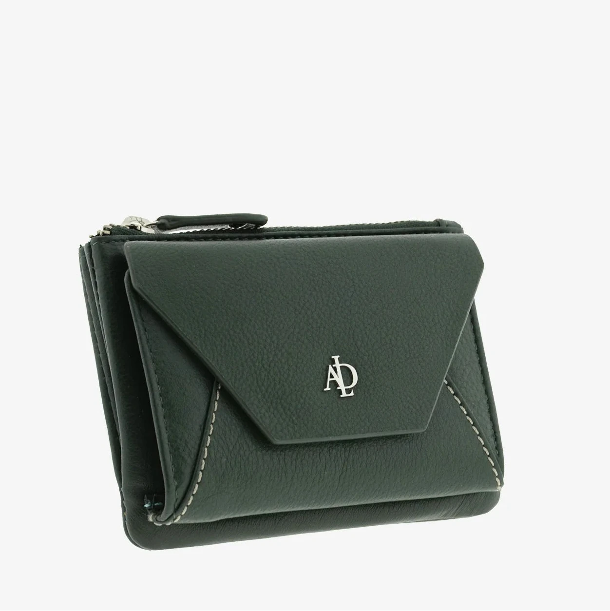Billetero de Piel solapa (12 X 9cm) monedero de cremallera Adapell Lettera Verde