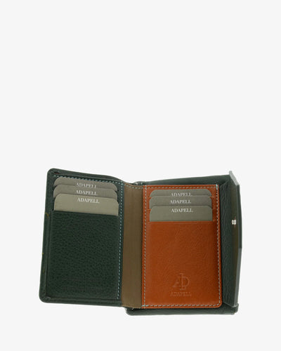 Billetero de Piel solapa (12 X 9cm) monedero de cremallera Adapell Lettera Verde
