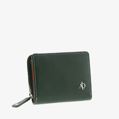Billetero de Piel (11 X 9cm) monedero de cremallera Adapell Lettera Verde
