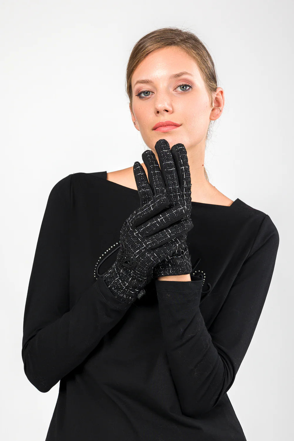 Guantes de tejido tweed Anekke Negro