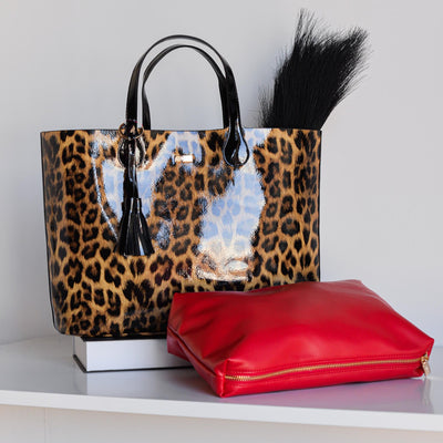 Shopper charol leopardo contraste rojo Noco