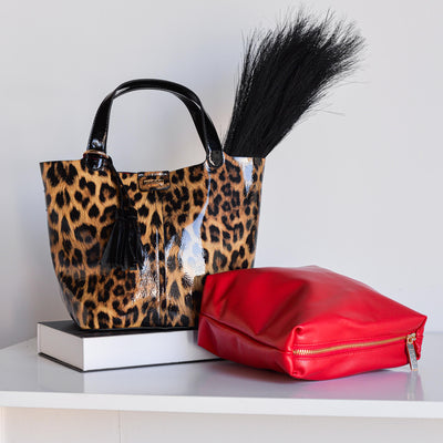 Tote charol leopardo contraste rojo Noco