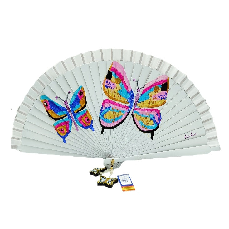 Abanico de madera de 21cm pintado a mano Aire Distinto "Mariposas"