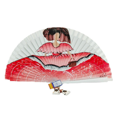 Abanico de madera de 21cm pintado a mano Aire Distinto "menina Rojo y Blanco"