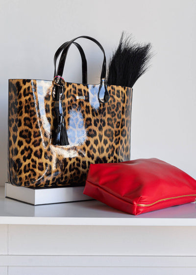 Shopper charol leopardo contraste rojo Noco